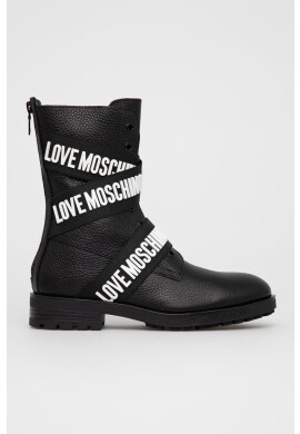 Love Moschino Кожени боти дамски в черно с равна подметка - Pepit.bg