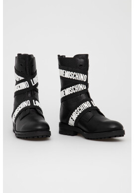 Love Moschino Кожени боти дамски в черно с равна подметка - Pepit.bg