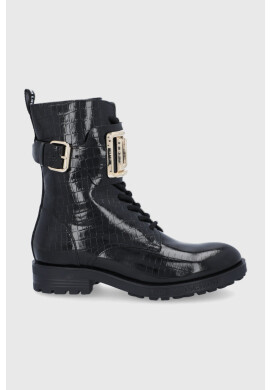 Love Moschino Кожени боти в черно с равна подметка - Pepit.bg