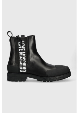 Love Moschino Кожени боти челси в черно с равна подметка - Pepit.bg