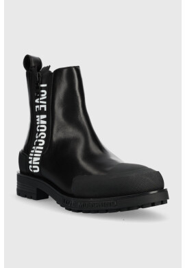 Love Moschino Кожени боти челси в черно с равна подметка - Pepit.bg