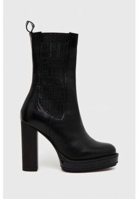 Love Moschino Кожени боти челси в черно с висок ток - Pepit.bg
