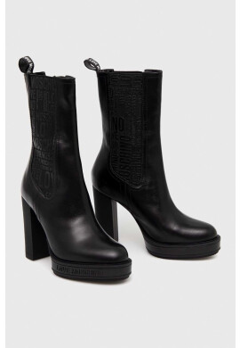 Love Moschino Кожени боти челси в черно с висок ток - Pepit.bg