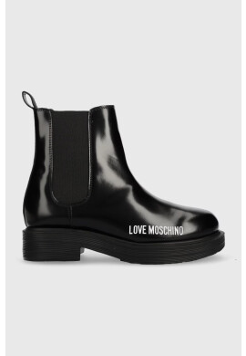 Love Moschino Кожени боти челси в черно с платформа - Pepit.bg