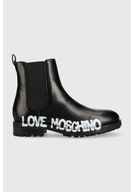 Love Moschino Кожени боти челси в черно с равна подметка - Pepit.bg