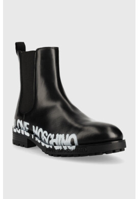 Love Moschino Кожени боти челси в черно с равна подметка - Pepit.bg
