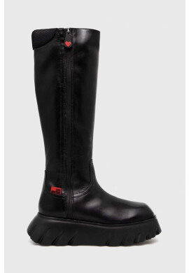 Love Moschino Кожени ботуши в черно с платформа - Pepit.bg