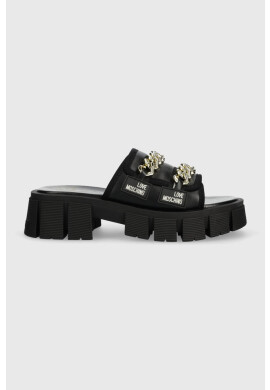 Love Moschino Кожени чехли в черно с платформа JA28586G0GIE0000 - Pepit.bg