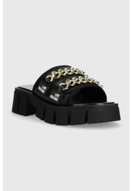 Love Moschino Кожени чехли в черно с платформа JA28586G0GIE0000 - Pepit.bg