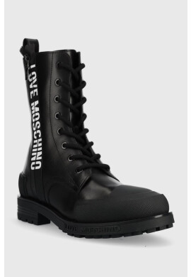 Love Moschino Кожени кубинки в черно с равна подметка - Pepit.bg