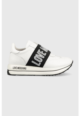 Love Moschino Кожени маратонки в бяло - Pepit.bg