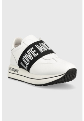 Love Moschino Кожени маратонки в бяло - Pepit.bg