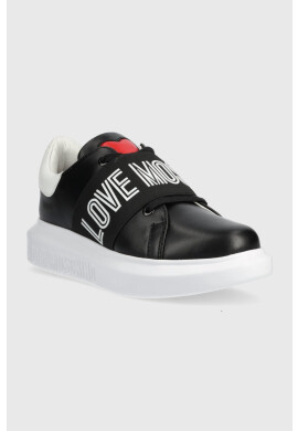 Love Moschino Кожени маратонки в черно - Pepit.bg