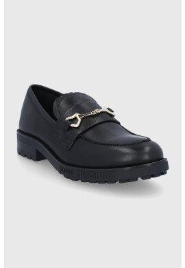 Love Moschino Кожени мокасини дамско в черно с платформа - Pepit.bg