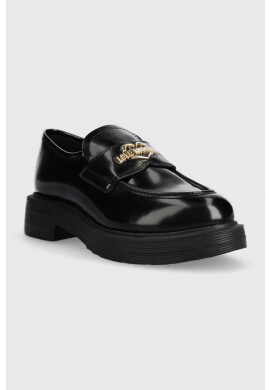 Love Moschino Кожени мокасини в черно с платформа JA10154G1HIB0000 - Pepit.bg