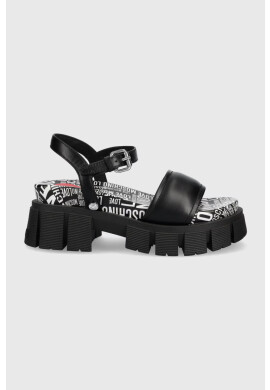 Love Moschino Кожени сандали дамско в черно с платформа - Pepit.bg