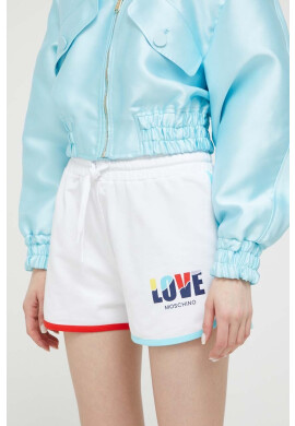 Love Moschino Къс панталон в бяло с принт с висока талия - Pepit.bg