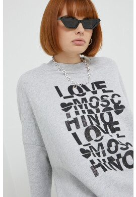 Love Moschino Памучен суичър в сиво меланж на - Pepit.bg