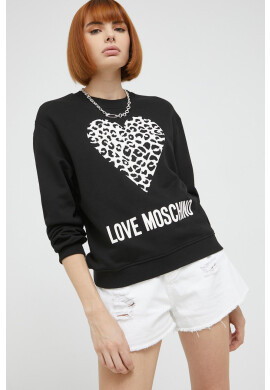 Love Moschino Памучен суичър в черно с качулка с принт - Pepit.bg