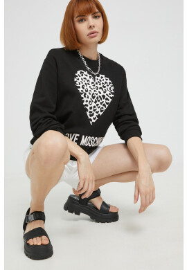 Love Moschino Памучен суичър в черно с качулка с принт - Pepit.bg