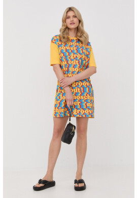 Love Moschino Памучна рокля в жълто къс модел с уголемена кройка - Pepit.bg