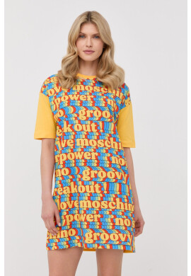 Love Moschino Памучна рокля в жълто къс модел с уголемена кройка - Pepit.bg