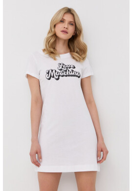 Love Moschino Памучна рокля в бяло къс модел със стандартна кройка - Pepit.bg