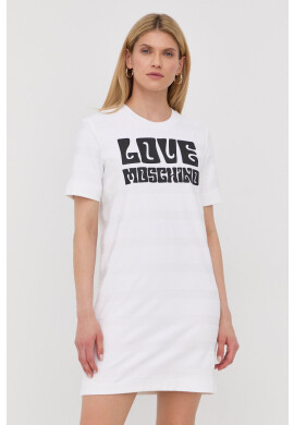Love Moschino Памучна рокля в бяло къс модел със стандартна кройка - Pepit.bg