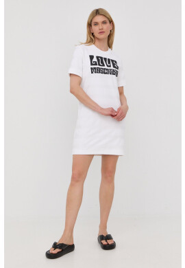 Love Moschino Памучна рокля в бяло къс модел със стандартна кройка - Pepit.bg