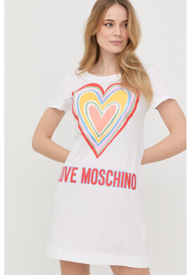 Love Moschino Памучна рокля в сиво къс модел със стандартна кройка - Pepit.bg