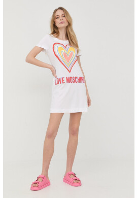 Love Moschino Памучна рокля в сиво къс модел със стандартна кройка - Pepit.bg