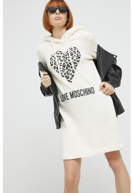 Love Moschino Памучна рокля в бежово къс модел със стандартна кройка - Pepit.bg