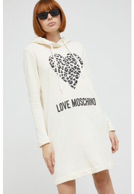 Love Moschino Памучна рокля в бежово къс модел със стандартна кройка - Pepit.bg