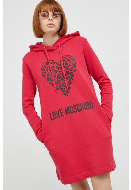 Love Moschino Памучна рокля в червено къс модел със стандартна кройка - Pepit.bg
