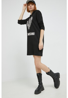 Love Moschino Памучна рокля в черно къс модел със стандартна кройка - Pepit.bg