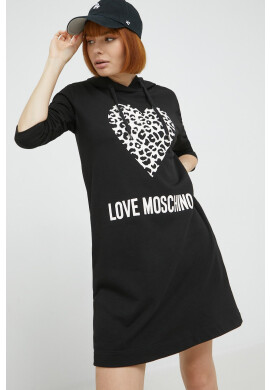 Love Moschino Памучна рокля в черно къс модел със стандартна кройка - Pepit.bg