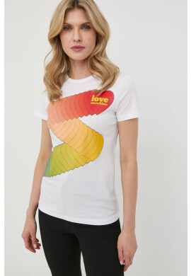 Love Moschino Памучна тениска в бяло - Pepit.bg