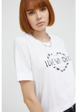Love Moschino Памучна тениска в бяло - Pepit.bg
