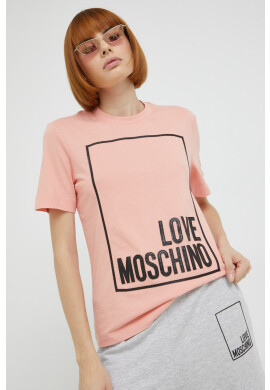 Love Moschino Памучна тениска в розово - Pepit.bg
