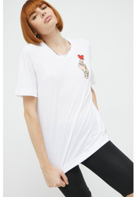 Love Moschino Памучна тениска в бяло - Pepit.bg
