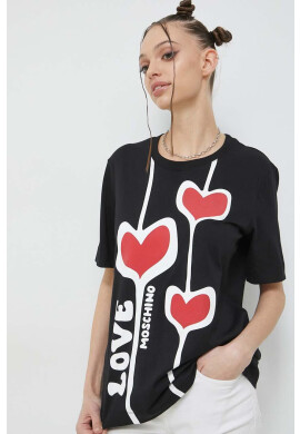 Love Moschino Памучна тениска в черно - Pepit.bg