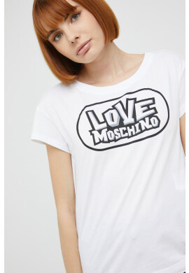Love Moschino Памучна тениска в бяло - Pepit.bg