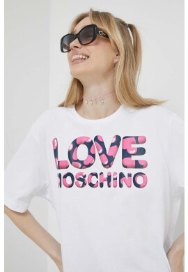 Love Moschino Памучна тениска в бяло - Pepit.bg