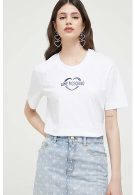 Love Moschino Памучна тениска в бяло - Pepit.bg