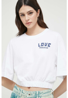 Love Moschino Памучна тениска в бяло - Pepit.bg