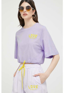 Love Moschino Памучна тениска в лилаво - Pepit.bg