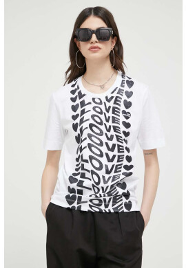 Love Moschino Памучна тениска в бяло - Pepit.bg