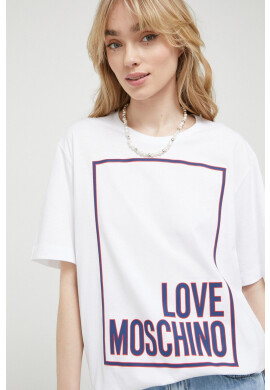 Love Moschino Памучна тениска в бяло - Pepit.bg