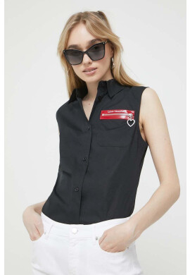 Love Moschino Риза дамска в черно със стандартна кройка с класическа яка - Pepit.bg