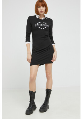 Love Moschino Рокля в черно къс модел с кройка по тялото - Pepit.bg